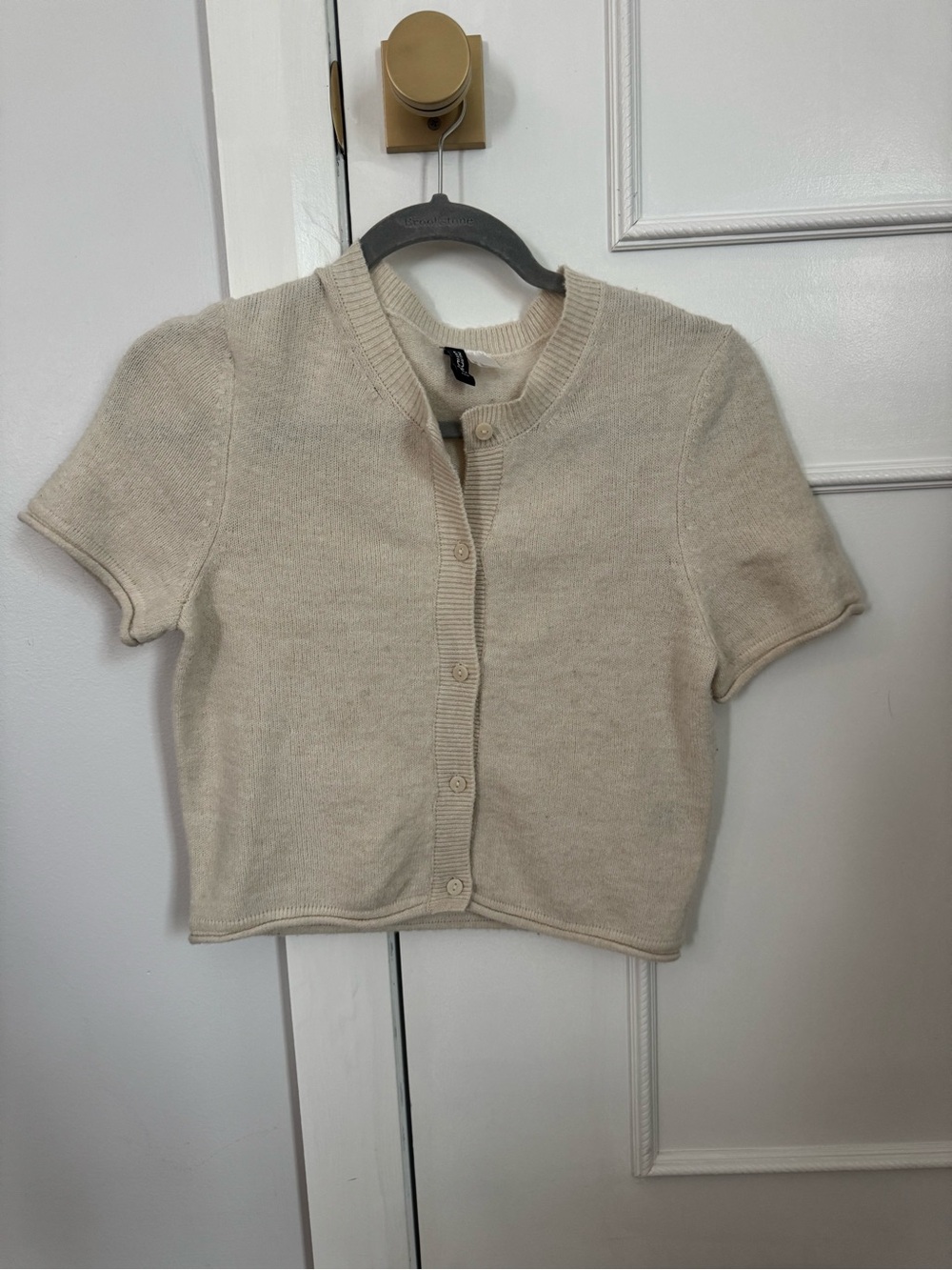 H&M Cream Short-Sleeve Button-Up Knit Cardigan
